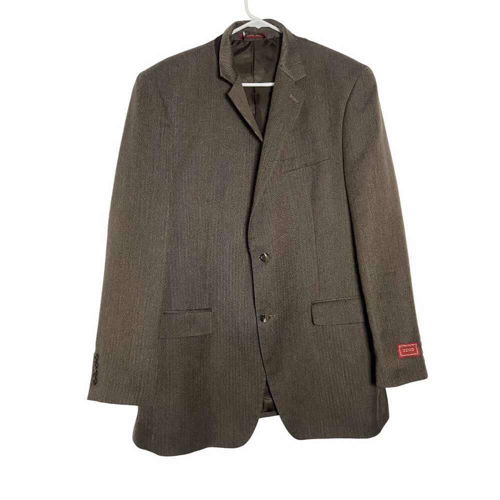 Izod Mens Brown 2 Button Blazer Sport Coat 42L Polyester/Rayon NWT